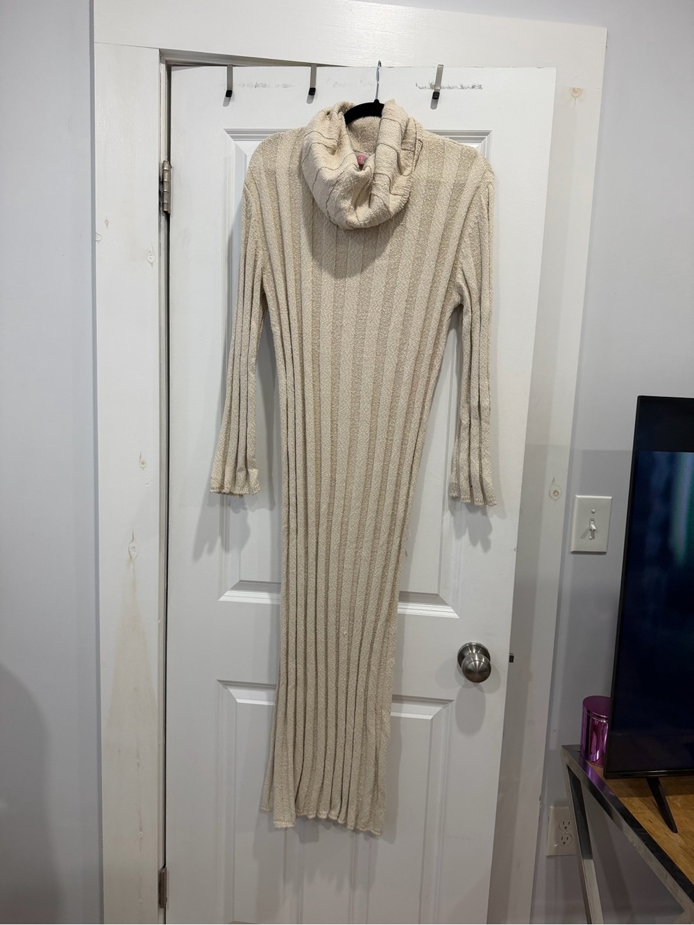 Free People Cozy Ribbed Turtleneck Maxi Sweater Dress - Cream